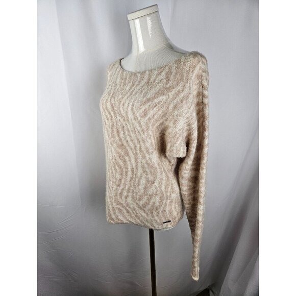 Abercrombie & Fitch Size Small Beige Tan Zebra Print Sweater Animal Scoop Neck - Picture 2 of 10
